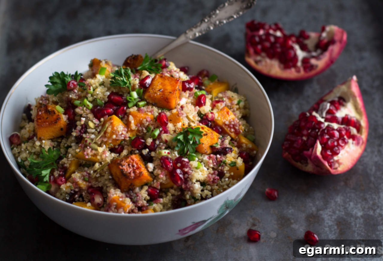 Golden Roasted Butternut Quinoa Salad 5 Roasted Butternut Squash Quinoa Salad - Close-up with spoon
