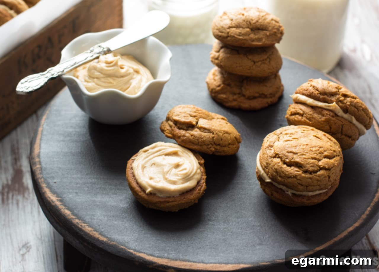 Overhead shot of two Pumpkin Cookie Butter Ginger Sandwich Cookies