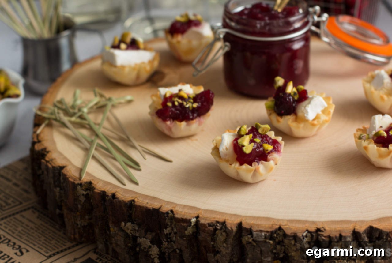 Simple Holiday Appetizer: Cranberry, Brie, and Pistachio Phyllo Bites