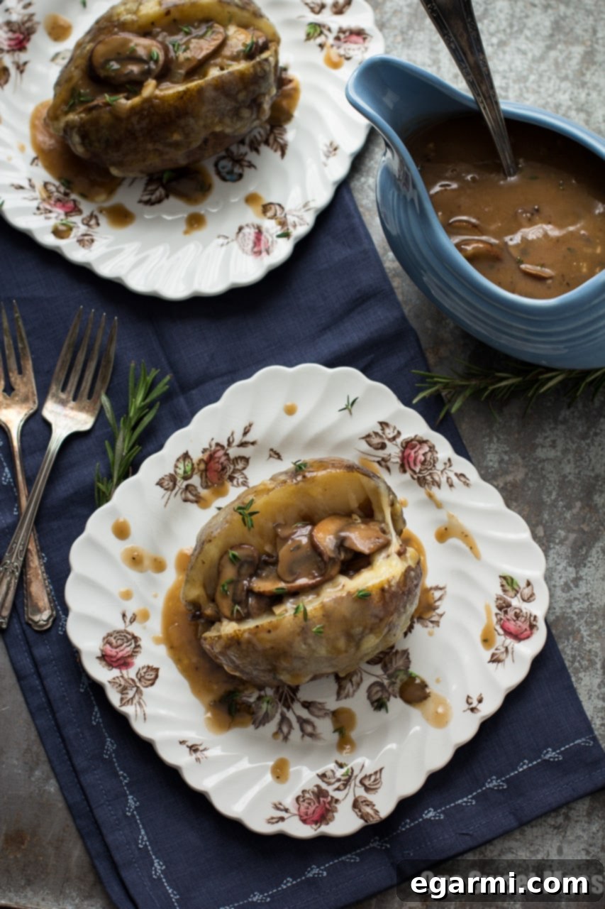 Mushroom Gravy Stuffed Baked Potatoes - Hearty and Delicious